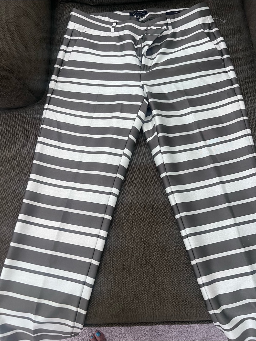 Banana Republic Gray and White Striped Chinos